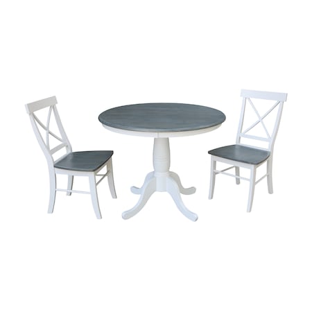 International Concepts Round 36 in Rd Top Pedestal Table, 2 X-Back Chairs, White/Heather Gray, 36 in W, 36 in L, 29.1 in H K05-36RT-C613-2